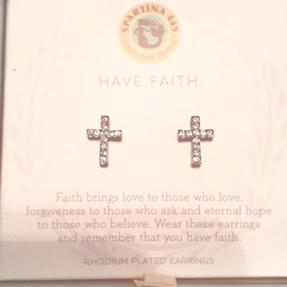 SPARTINA Sea La Vie Have Faith Cross Stud Earrings New in Box - Picture 3 of 6